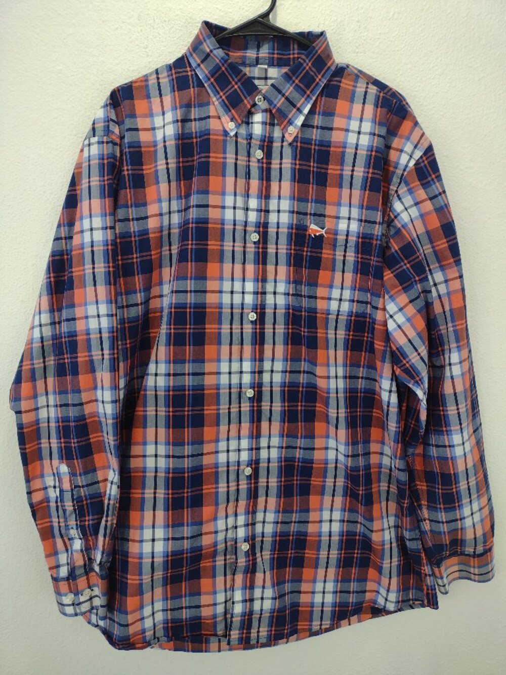 Southern Lure Men's Button-Down Shirt Plaid XL Blue Orange